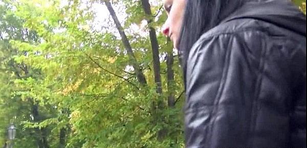  Rosalinda flashes her tits and screwed in the park for cash
